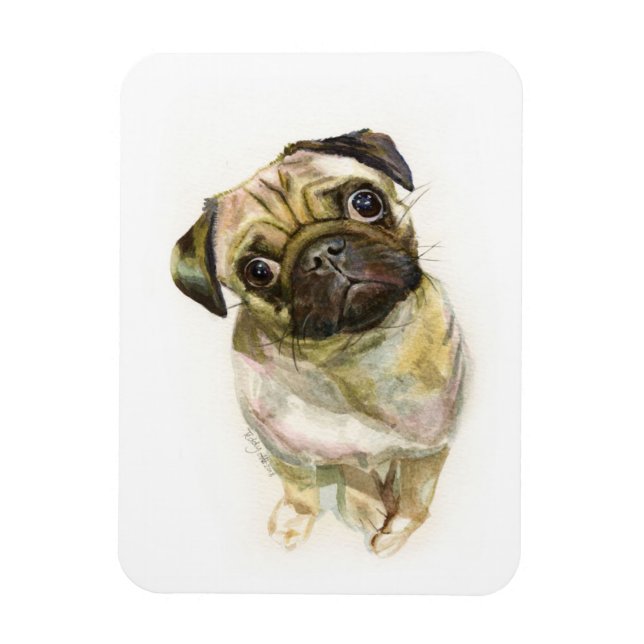 Pug Ansikte Art-utskrift | Cute Pug Hund Magnet (Vertikal)
