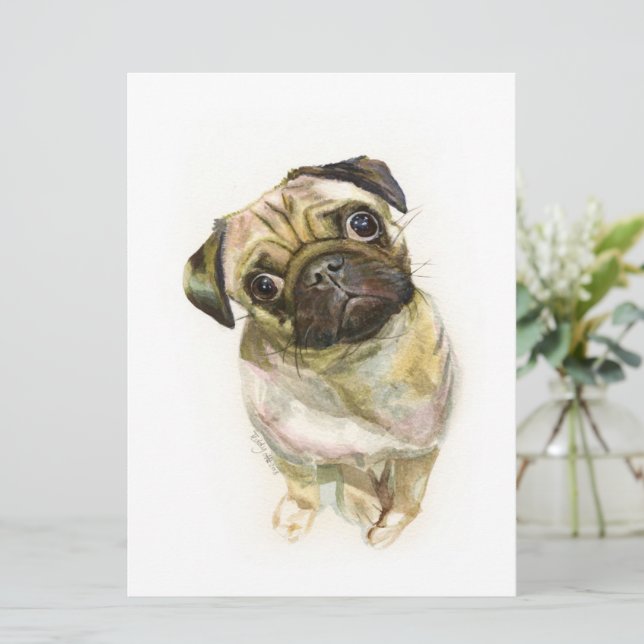 Pug Ansikte Art-utskrift | Cute Pug Hund Meny (Stående Fram)