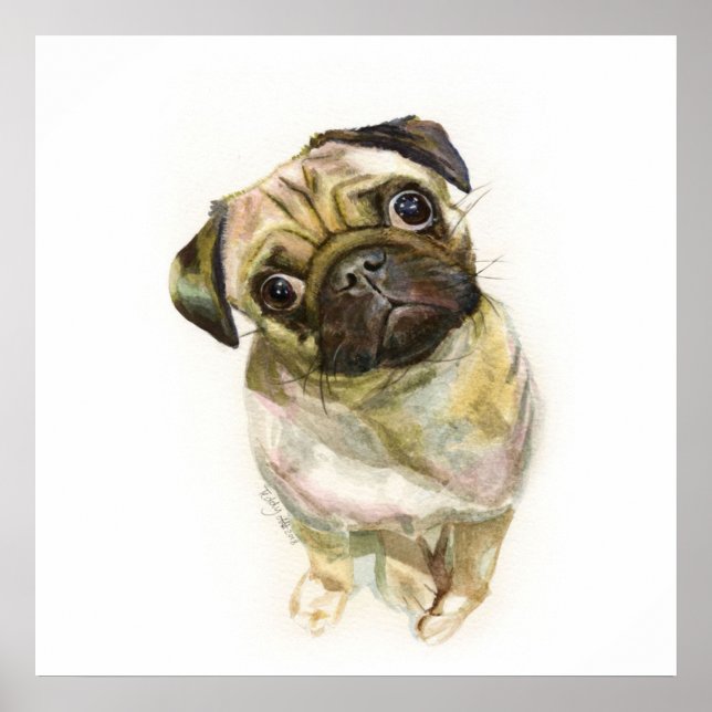Pug Ansikte Art-utskrift | Cute Pug Hund Poster (Framsidan)