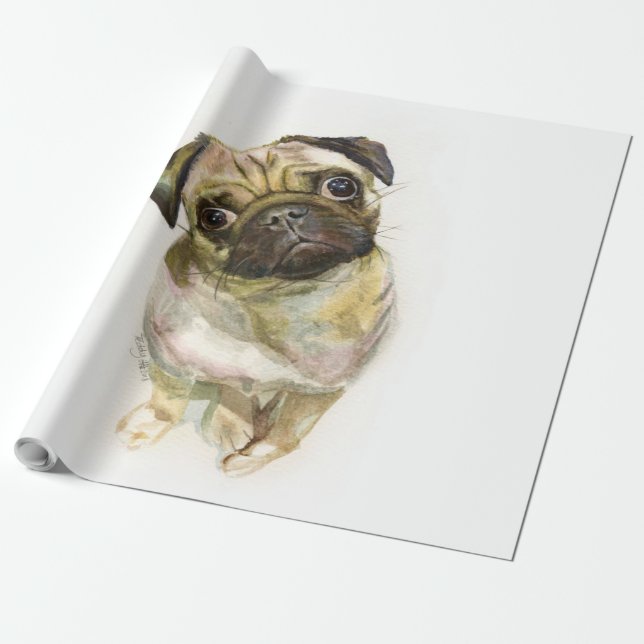 Pug Ansikte Art-utskrift | Cute Pug Hund Presentpapper (Utrullad)