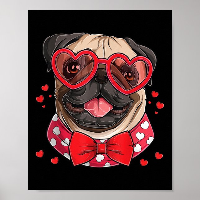 Pug Ansikte Heart Gles Valentines day Hund älskare Poster (Framsidan)