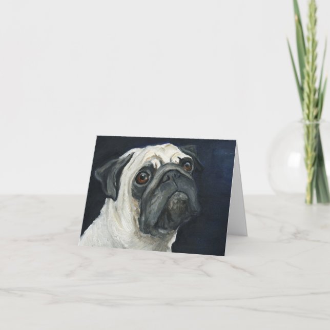 Pug Ansikte Hund Art Note Card Kort (Framsida)