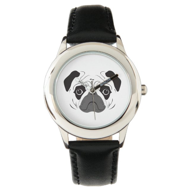 Pug Ansikte Silhouette Armbandsur (Framsida)