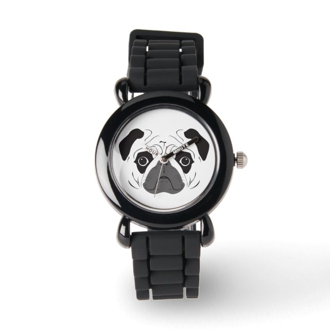 Pug Ansikte Silhouette Armbandsur (Framsida)
