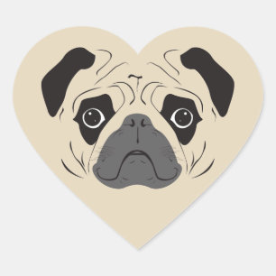 Pug Ansikte Silhouette Hjärtformat Klistermärke