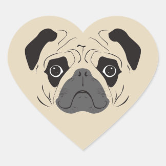 Pug Ansikte Silhouette Hjärtformat Klistermärke