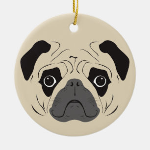 Pug Ansikte Silhouette Julgransprydnad Keramik