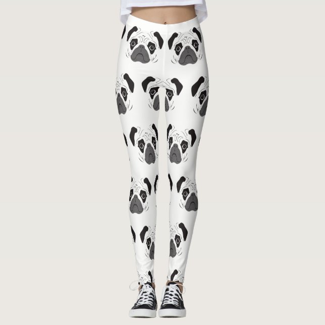Pug Ansikte Silhouette Leggings (Framsida)