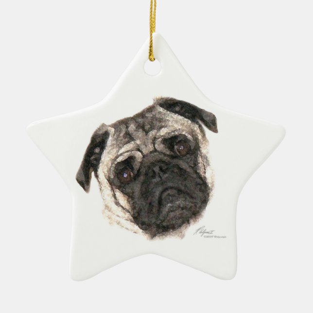 Pug Ansikte Star Ornament (Framsidan)