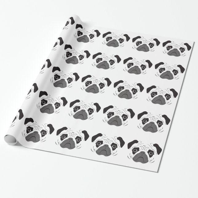 Pug Ansikts Silhuett Presentpapper (Utrullad)