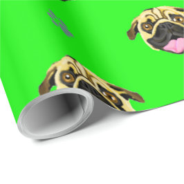 Pug Ansiktsinslagspapper Grönt Presentpapper