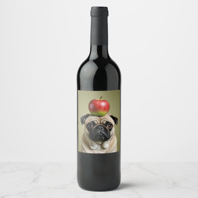 Pug Apple Vinflaska Etikett (Framsida)