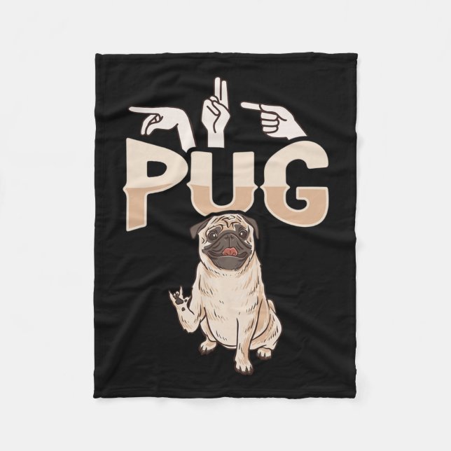 Pug Asl Hand Gesture Döv Hearing Loss Awareness Fleecefilt (Framsidan)