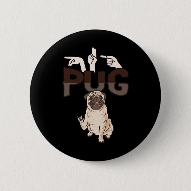 Pug Asl Hand Gesture Döv Hörselnedgång Medvetenhet Knapp (Framsida)