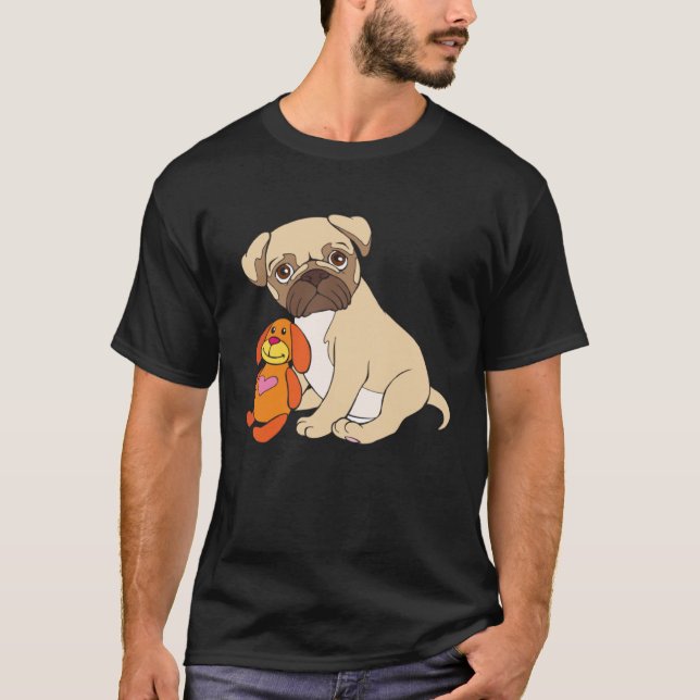 Pug Baby Hund Pug Puppy med Leksak T Shirt (Framsida)