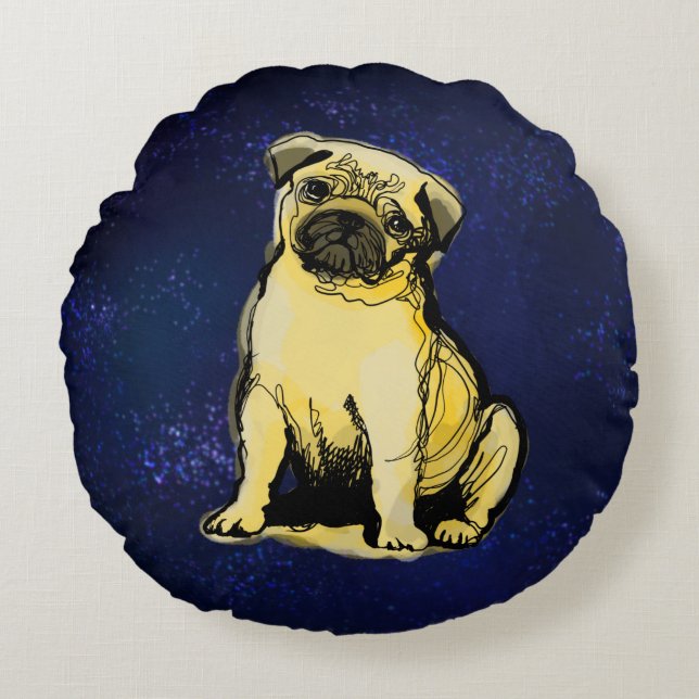 Pug baby, Round Pillow Rund Kudde (Framsidan)
