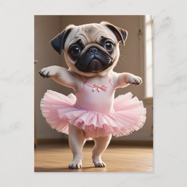 Pug Ballerina Vykort (Framsida)