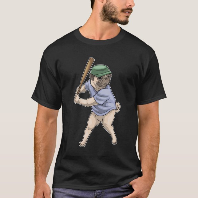 Pug Baseball Baseball fladdermus T Shirt (Framsida)