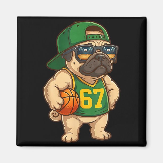Pug Basketball Dog 67 Gen Alpha Slang Srts Men Boy Magnet (Framsidan)