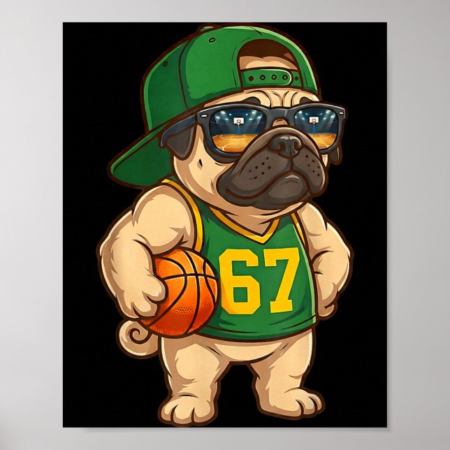 Pug Basketball Dog 67 Gen Alpha Slang Srts Men Boy Poster (Framsidan)
