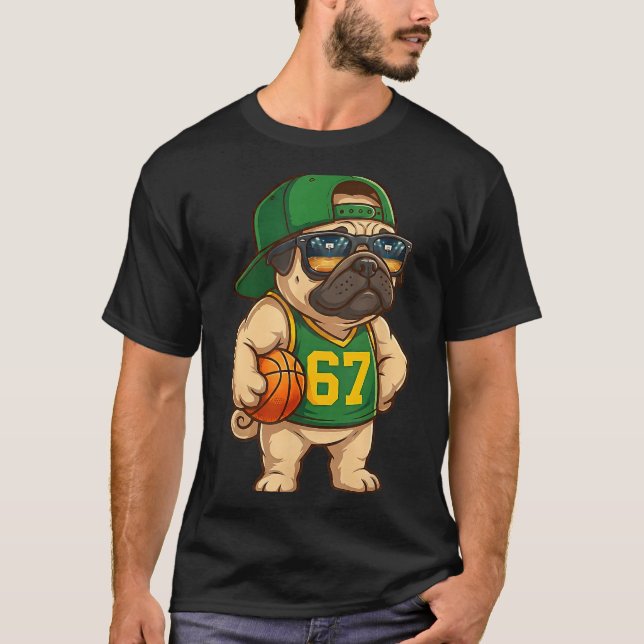 Pug Basketball Dog 67 Gen Alpha Slang Srts Men Boy T Shirt (Framsida)