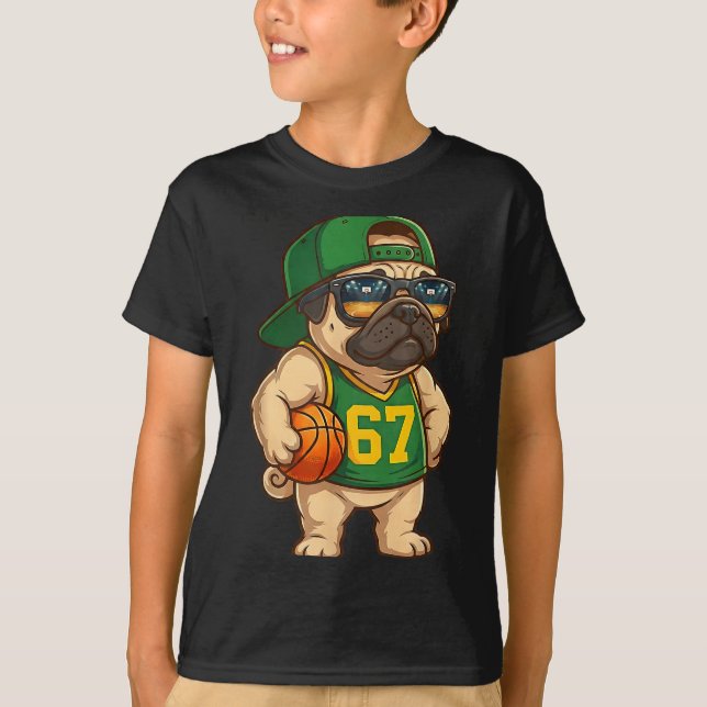 Pug Basketball Dog 67 Gen Alpha Slang Srts Men Boy T Shirt (Framsida)