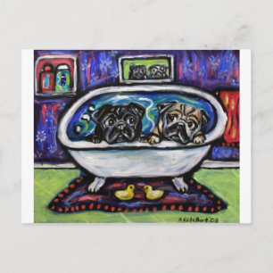 Pug Bathtime Vykort