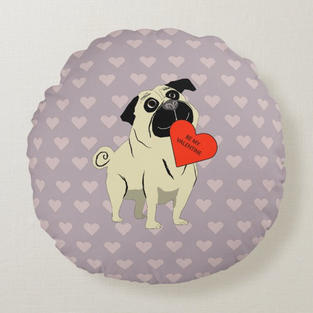 Pug be my Valentine Rund Kudde (Framsidan)
