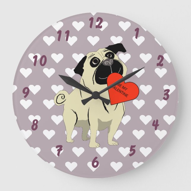 Pug be my Valentine Stor Klocka (Framsida)