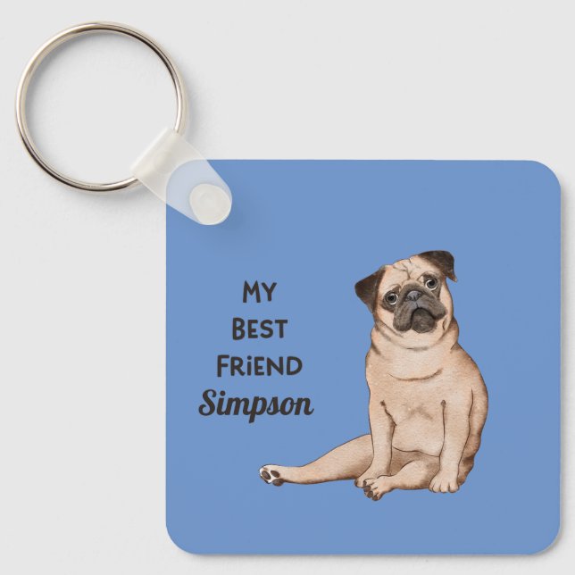 Pug Best Friend Custom Name Retur to Info Nyckelring (Framsida)