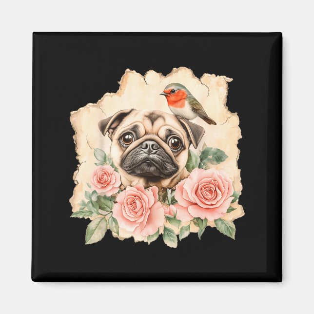 Pug bird cute dog funny pug  magnet (Framsidan)