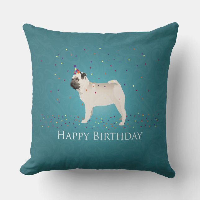 Pug Birthday Design Kudde (Framsida)