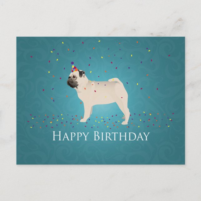 Pug Birthday Design Vykort (Framsida)