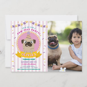 Pug Birthday Doggy Party Hund Confetti Photo Inbjudningar