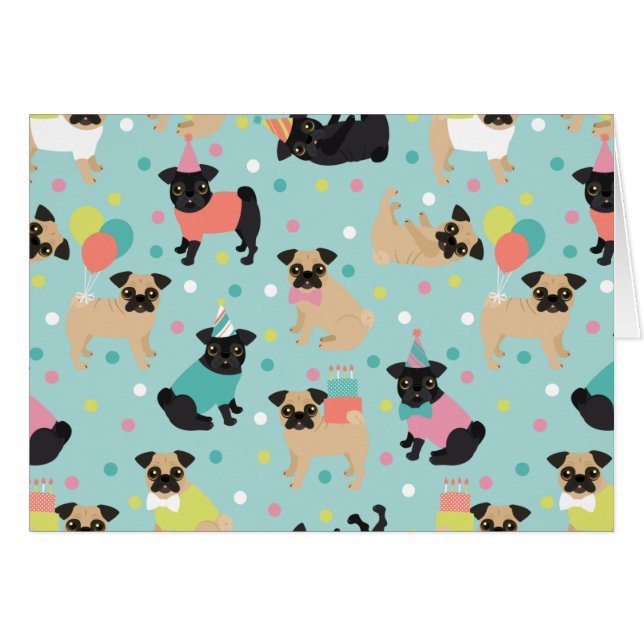 Pug Birthday Hälsningskort (Framsidan Horizontal)