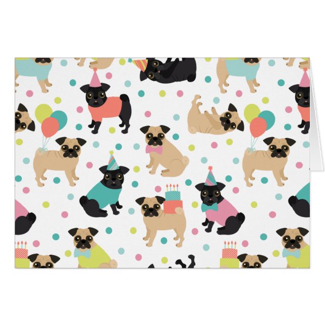 Pug Birthday Hälsningskort (Framsidan Horizontal)