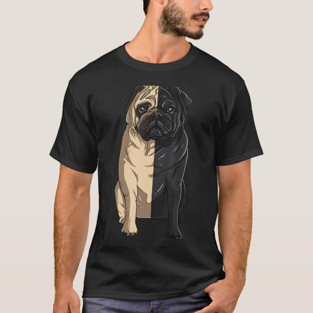 Pug Black and White Pug Yin Yang T Shirt (Framsida)