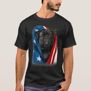 Pug Black Hund American Flagga 4:e juli-djurspat T Shirt