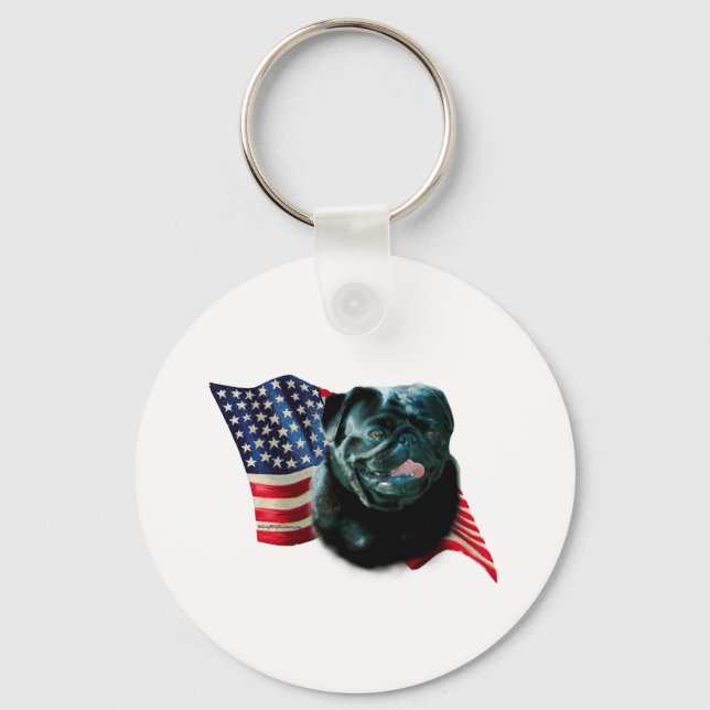Pug (blk) Flagga Nyckelring (Framsida)