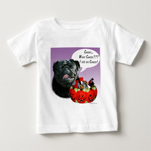 Pug (blk) Halloween Candy T-shirt (Framsida)