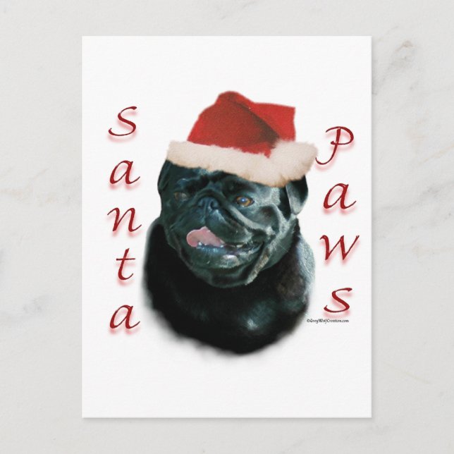 Pug (blk) Santa Tassar Helg Vykort (Framsida)