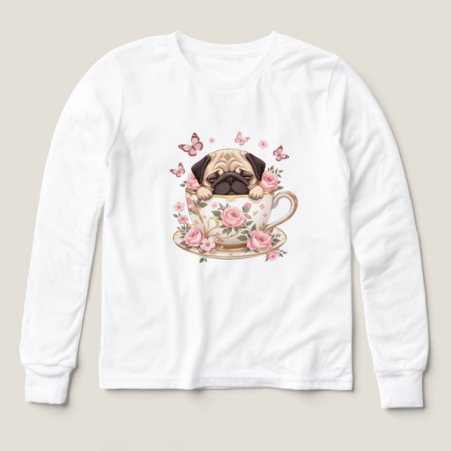 Pug Blossom Dreams Kids T-Shirt – Cute Floral Pug  (Design framsida)