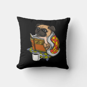 Pug Bok Reading Älskare Hund Cute Pet Kudde