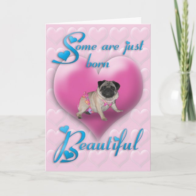Pug Born - vackert födelsedagskort Kort (Framsida)