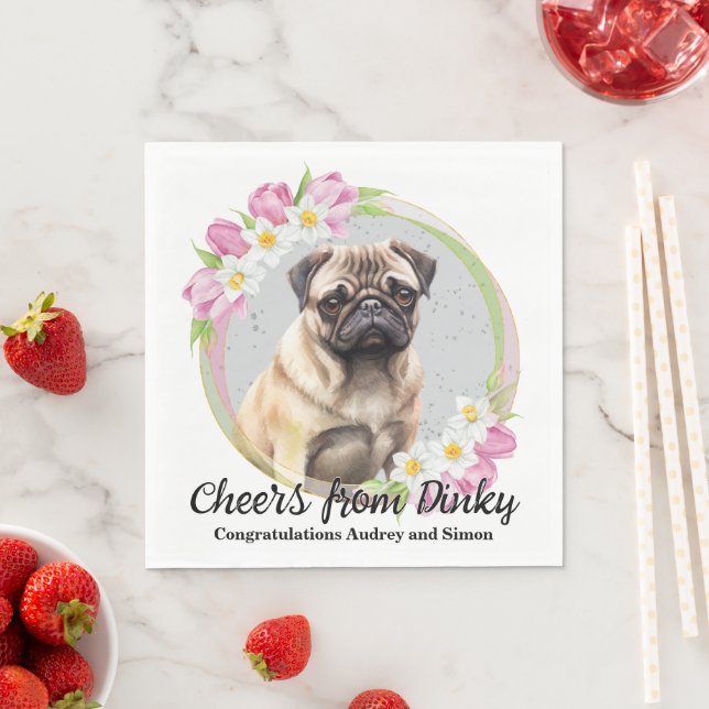 Pug Bröllopsservetter Med Hund Foto Pappersservett (Insitu)