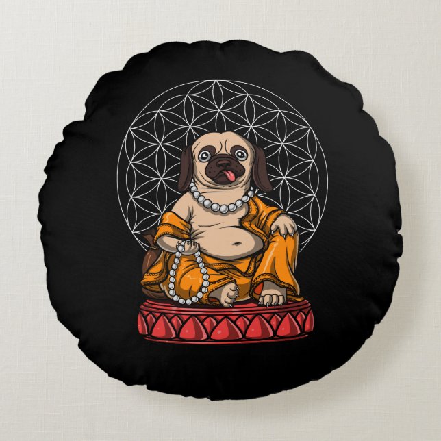 Pug Buddha Hund Zen Yoga Meditation Pet Rund Kudde (Framsidan)