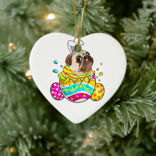 Pug Bunny Öron Eggs Påsk Day Cute Hund älskare Julgransprydnad Keramik