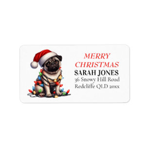 Pug Caine Cute God jul Önskemål Adressetikett