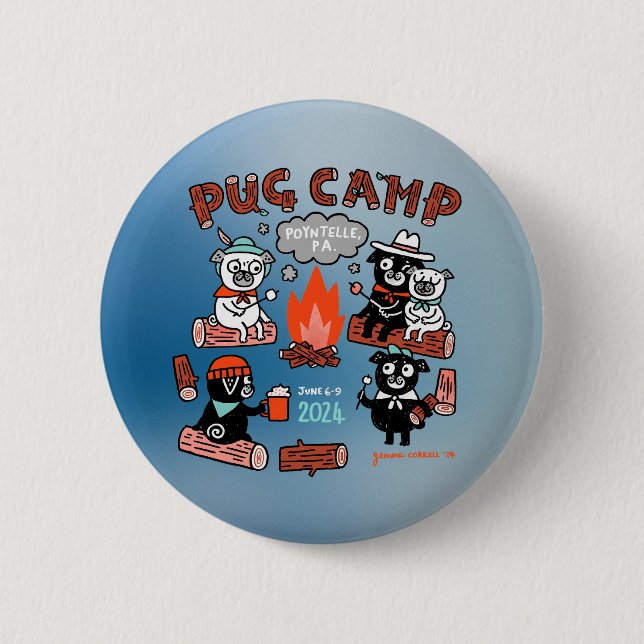 Pug Camp 2024 Pin - Ombre Knapp (Framsida)