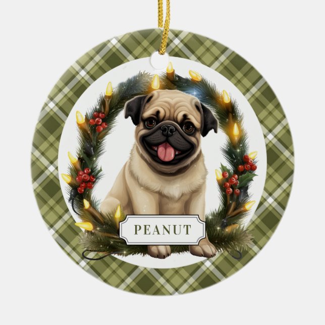 Pug Ceramic Circle Ornament (Framsidan)